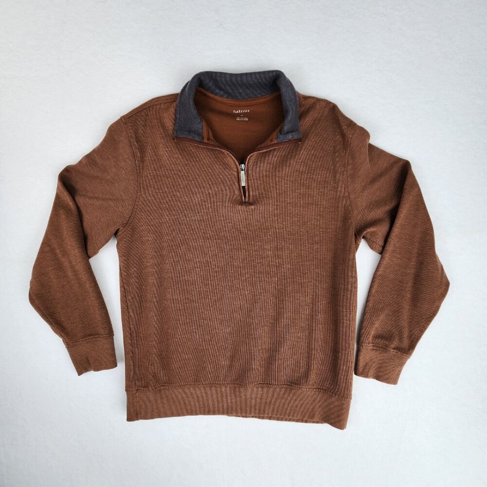 Van Heusen Men's Quarter Zip Pullover Men's Size M Brown Cotton Blend Casual - Picture 4 of 8